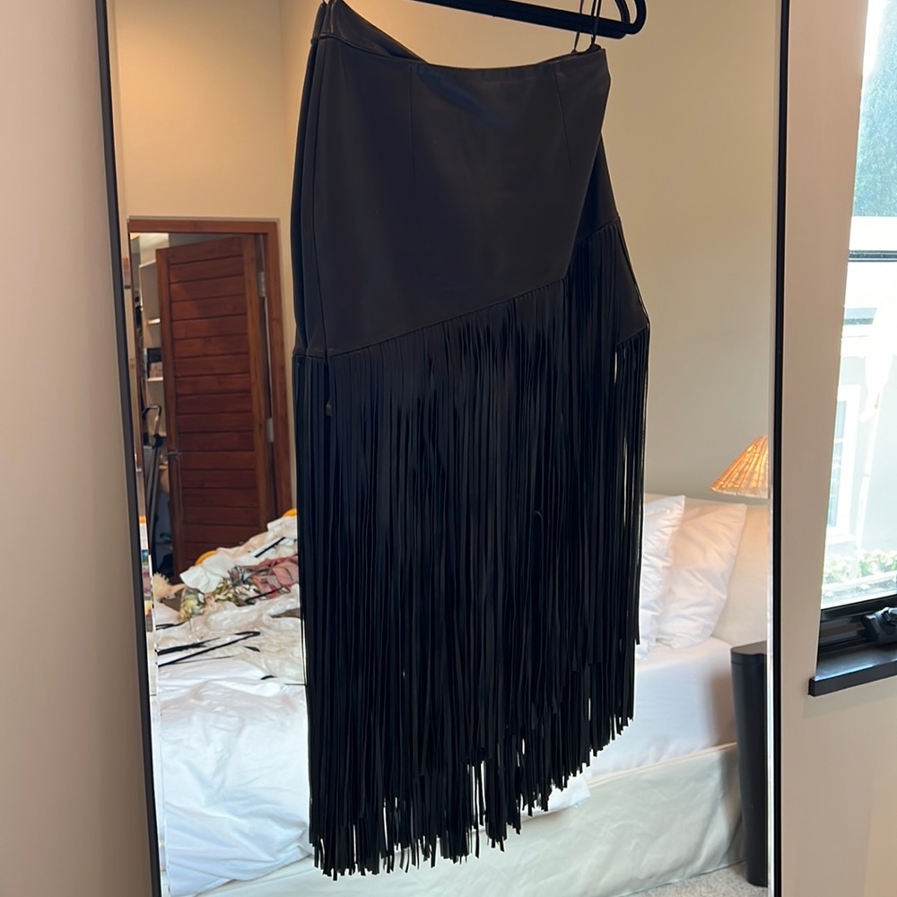 Intermix Leather Fringe Skirt